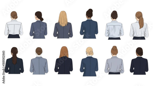 Diverse group of women standing together viewed from behind in a professional setting