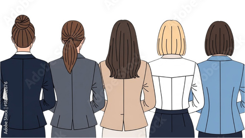 Diverse group of business women standing together in a row from behind