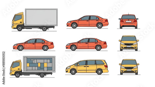 Collection of various vehicles in different colors and types displayed together