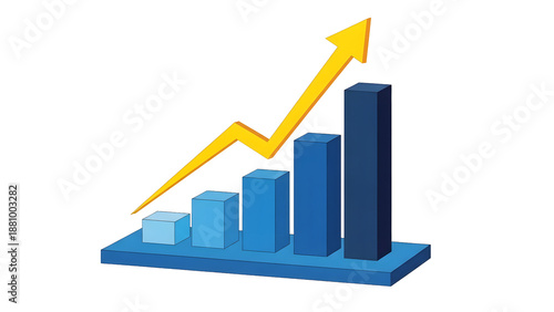 Free Download A 3d bar chart with a yellow arrow showing an upward trend isolated on transparent background - GFXLoad