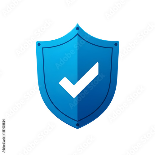 Blue shield icon with white checkmark isolated on transparent background