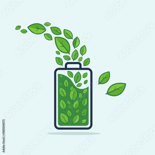 Battery with Green Leaves Inside and Outside.