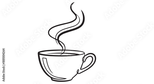 A steaming cup of coffee in a simple black line drawing style dividers decorative border design concept