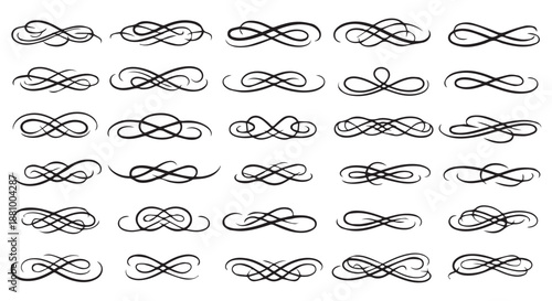 A collection of intricate black knot designs on a white background flourishes dividers decorative border design concept
