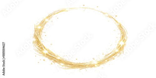 A luxury golden metal frame circle isolated on white displays a round glass of champagne and a glass of wine arranged like antique jewelry for an elegant fashion decoration