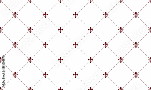 Elegant maroon fleurdelis pattern on a white background.  Perfect for luxurious designs,  invitations, or website backgrounds.