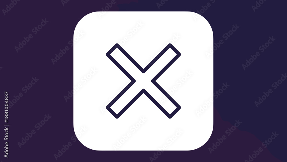 Obraz premium White Square Button with Black Cross Symbol.