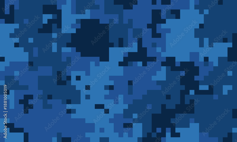 Fototapeta premium Abstract digital camouflage pattern in shades of blue. Perfect for backgrounds, textiles, or tech designs.