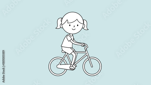 Young Girl Riding Bicycle Illustration.