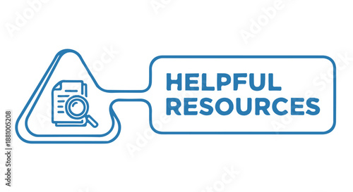 A blue icon with a helpful resources sign and a magnifying glass on a document dividers decorative border design concept