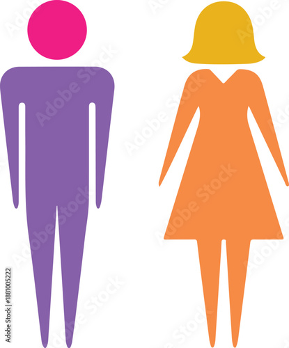Stylized icons of a man and woman figures representing people, gender diversity, and various social interactions.