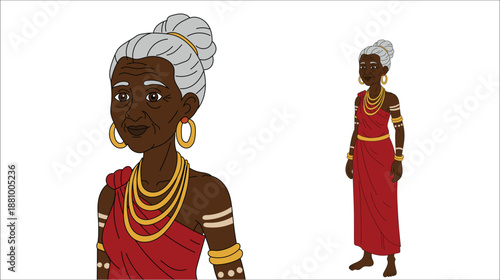 African Tribal Elder Woman Traditional Attire Vector Character