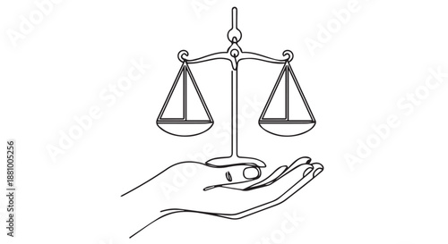 A hand holding a scale of justice in a balanced and fair manner. dividers decorative border design concept