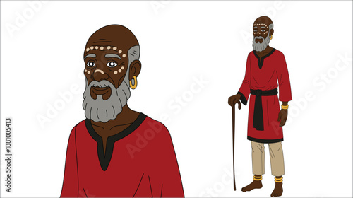 African Tribal Elder Man Traditional Clothing Vector Character