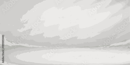 A grayscale landscape featuring clouds and a blurred distant shoreline