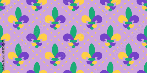 Mardi Gras fleur de lis seamless pattern in festive colors