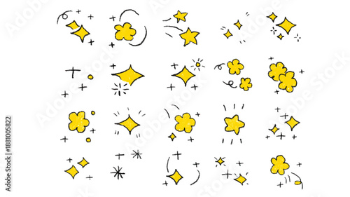 Yellow Hand Drawn Sketchy Stars Flat Vector Illustration