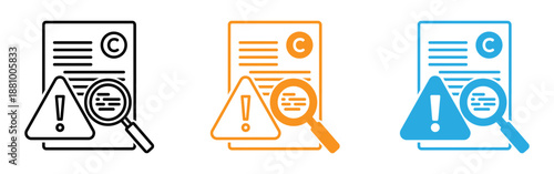 Copyright warning icons with magnifying glass