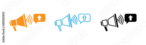 Megaphone and speech bubble icons in different colors