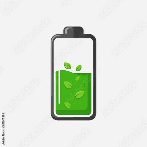 Bottle of Green Liquid with Leaves.