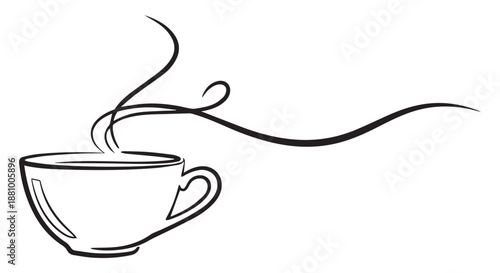 A steaming cup of coffee in a simple black and white illustration style dividers decorative border design concept