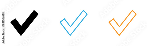 Three colorful checkmark symbols in black blue and orange