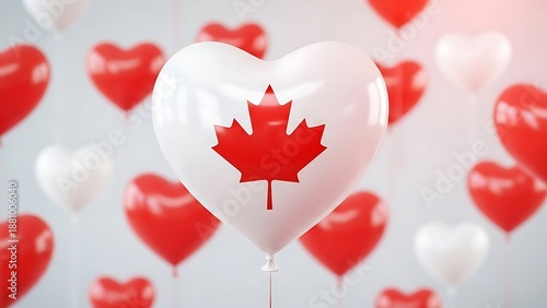President's day canada celebration with red and white heart balloons