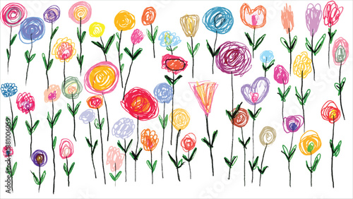 Hand Drawn Colorful Flowers Flat Vector Illustration Set