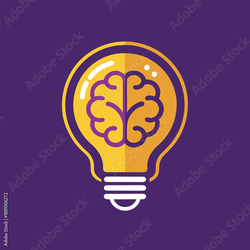 Minimalist Lightbulb with a Brain Silhouette for Creative Idea and Intelligence Concepts