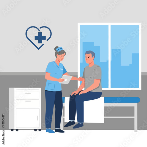 Doctor consulting with patient in a medical office setting.