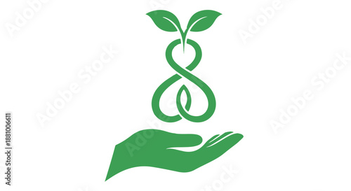 A green hand holding a plant with leaves growing from a stylized design dividers decorative border design concept