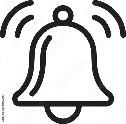 Black and white outline of a bell with sound waves