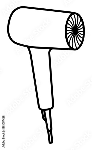 This minimalist hair dryer line art illustration is ideal for beauty salon logos, hair care branding, or creative coloring pages. Its clean vector style suits various digital designs.