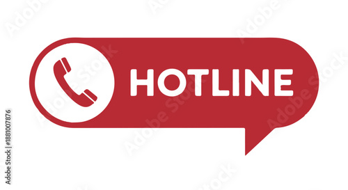 A red hotline sign with a phone icon on a white background for support dividers decorative border design concept