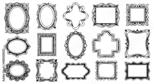 A collection of various ornate picture frames on a white background flourishes dividers decorative border design concept