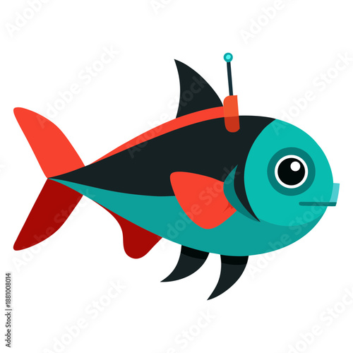 Vector art illustration of a futuristic innovative marine fish with sensors and cameras on its head