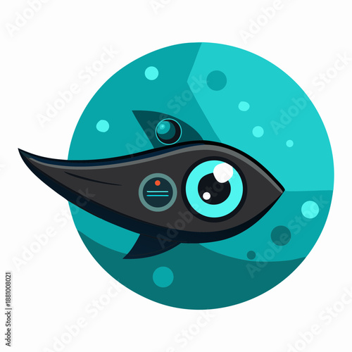 Vector art illustration of a futuristic innovative marine fish with sensors and cameras on its head