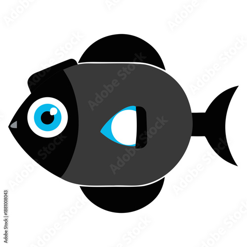 Vector art illustration of a futuristic innovative marine fish with sensors and cameras on its head
