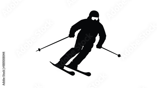 A skier in motion dynamically descending a slope black silhouette