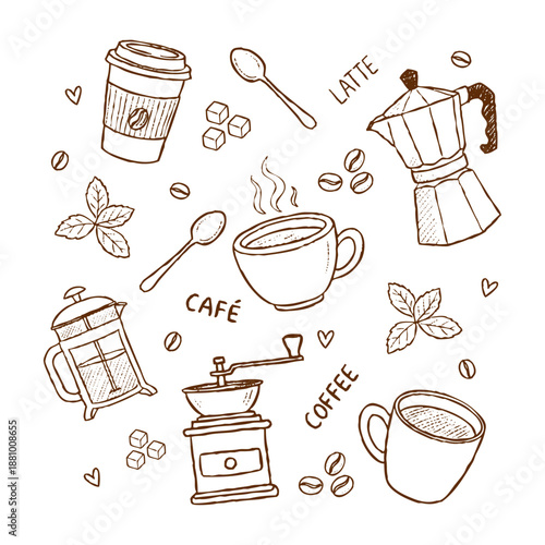 Coffee Doodle Set Hand Drawn Elements-01 [Converted]
