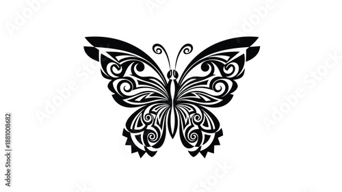 Intricate black butterfly design with ornate wings a striking silhouette