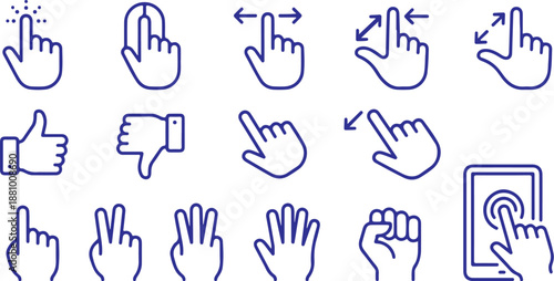 Various hand gestures and finger movements for user interface navigation and communication