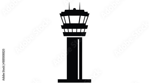 Simple black and white illustration of an airport control tower silhouette