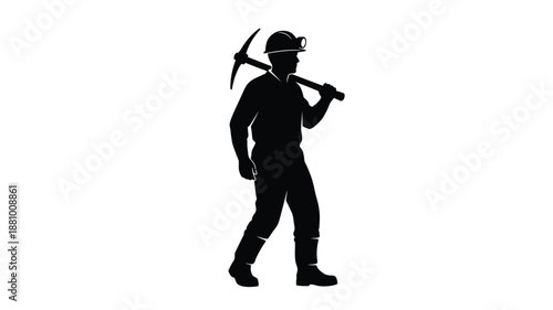 A miner carrying a pickaxe over his shoulder a striking silhouette