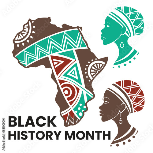Africa Continent Map Tribal Patterns Black History Month Text