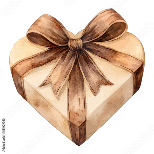 Brown coquette heart shaped gift box illustration with ribbon
