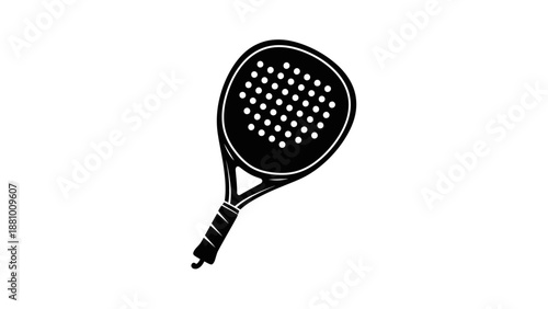 Padel tennis racket with perforated surface, essential equipment for the paddle sport, on an isolated white background.