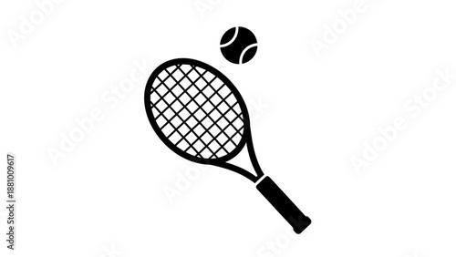 Classic tennis racket and ball, fundamental equipment for the sport, on an isolated white background.
