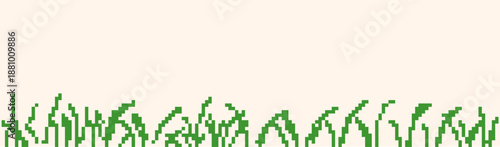 Minimalist pixel art grass illustration banner. Retro nature border
