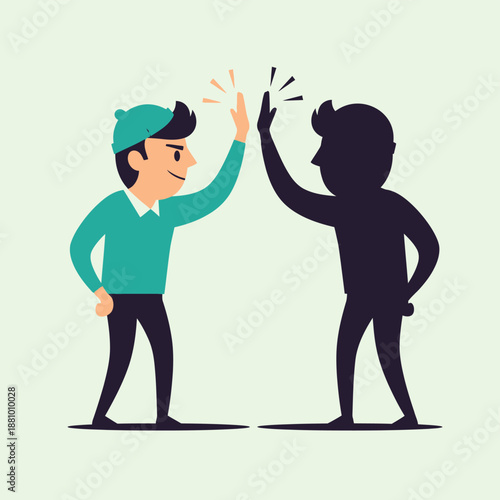 Two People High Fiving in Illustration.